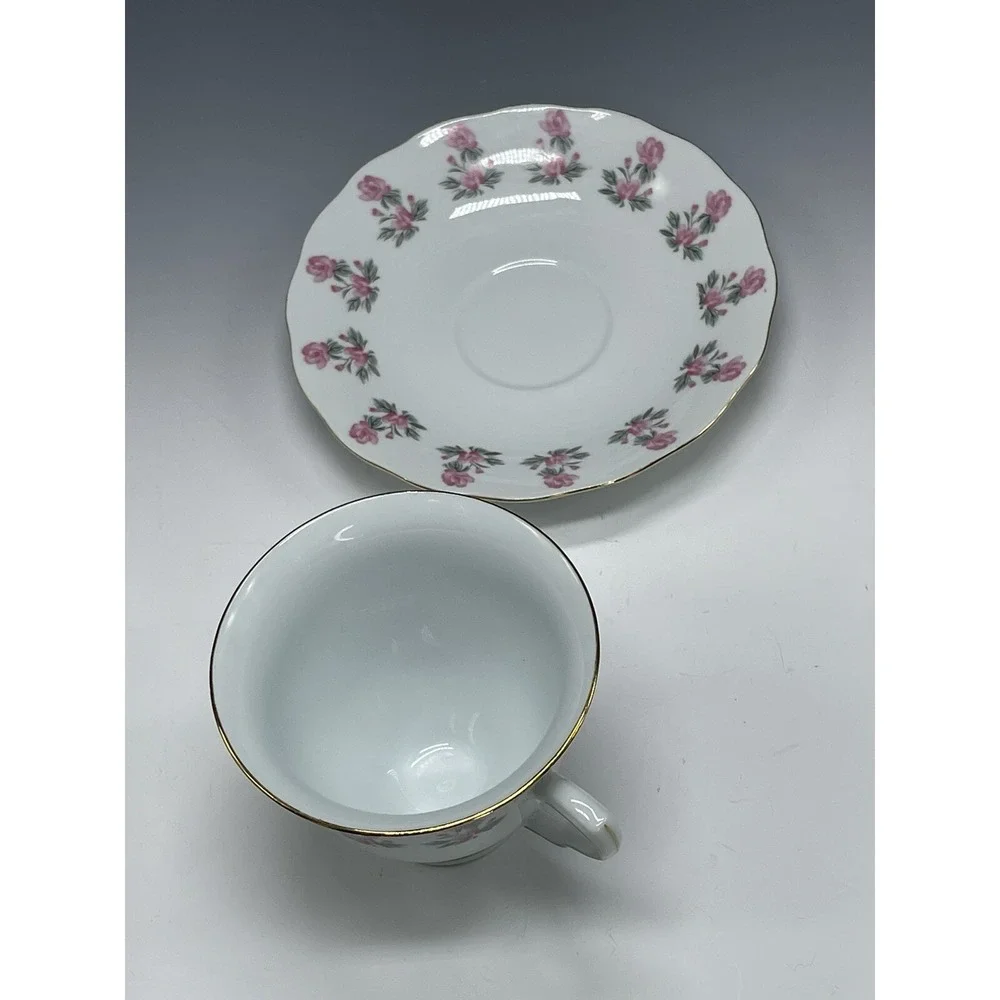 Floral Fine Porcelian China Coffee‎ Teacup Cup and Saucer Pink Ivory A50